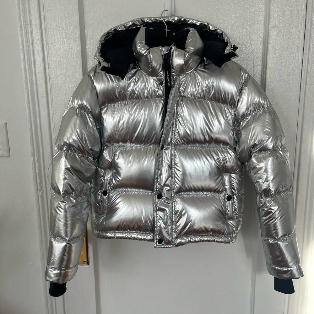 Metallic silver aritzia super puff shorty